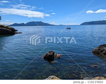 Scenic view from Orcas Island, Washington, USA to the Rosario Strait Scenic view from Orcas Island, Washington, USA to the Rosario Strait 118215602