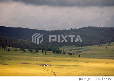 Northern Mongolia landscape in the evening during sunset Northern Mongolia landscape in the evening during sunset 118215639