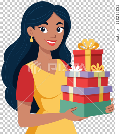 vector cartoon girl with big boxes vector cartoon girl with big boxes 118215853