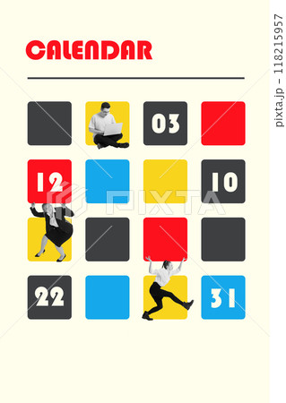 Poster. Contemporary art collage. Time grids create organized environment for workers. Importance of structure and timing in daily tasks. Poster. Contemporary art collage. Time grids create organized environment for workers. Importance of structure and timing in daily tasks. 118215957