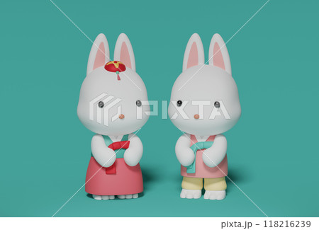 south korea traditional holiday chuseok rabbit character wear hanbok south korea traditional holiday chuseok rabbit character wear hanbok 118216239
