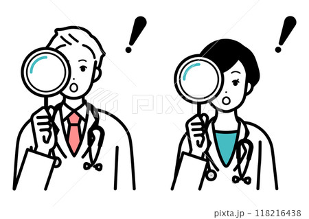 医者　虫眼鏡を持つ男女のイラストセット 118216438