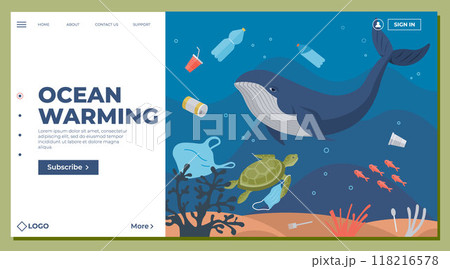 Ocean pollution vector illustration. Junk and waste undermine health oceans delicate ecosystem The ocean pollution metaphor symbolizes assault on marine habitats Toxins in water pose threat to fragile 118216578