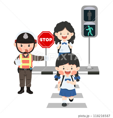 School children crossing the street 118216587