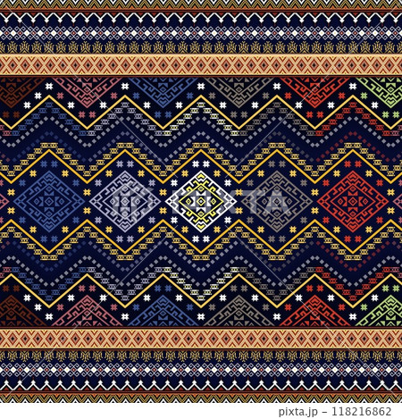 Geometric abstract ikat ethnic pattern design, geometric ethnic oriental pattern traditional.Aztec style abstract, design for texture,fabric,clothing,wrapping,decoration,scarf, Seamless damask Geometric abstract ikat ethnic pattern design, geometric ethnic oriental pattern traditional.Aztec style abstract, design for texture,fabric,clothing,wrapping,decoration,scarf, Seamless damask 118216862