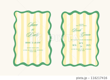 Luxury Wavy Edge Wedding Invitation card background. Abstract art background vector design for wedding and vip cover template. 118217416