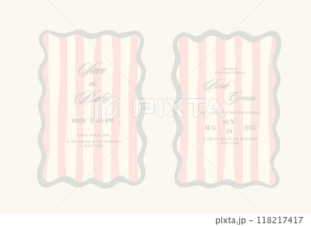 Luxury Wavy Edge Wedding Invitation card background. Abstract art background vector design for wedding and vip cover template. 118217417