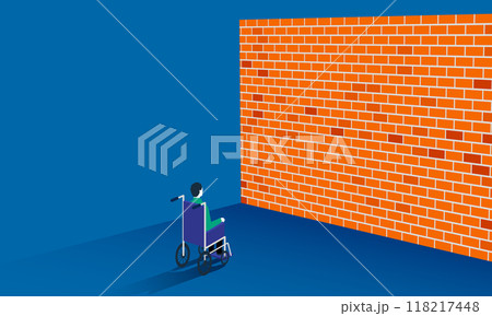 高い壁の前の、車椅子に乗った人物のイラスト 118217448