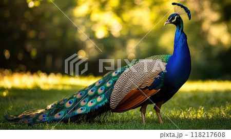 beautiful peacock in garden in summer 118217608