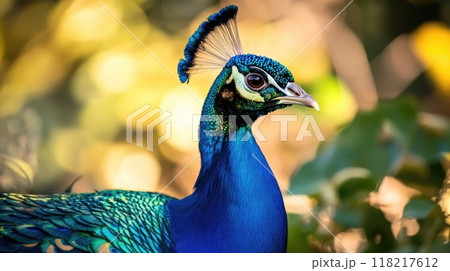 beautiful peacock in garden in summer 118217612