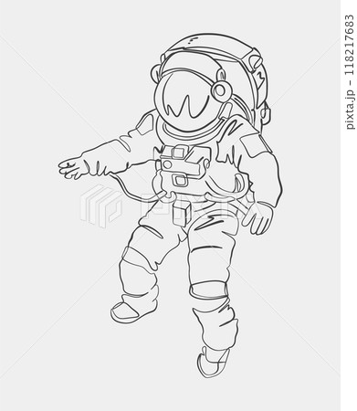 Astronaut Floating in Space Line Drawingのイラスト素材 [118217683] - PIXTA