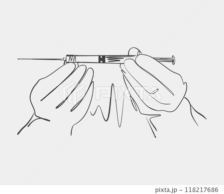 Minimalist Line Art of Hands Holding Syringe Minimalist Line Art of Hands Holding Syringe 118217686