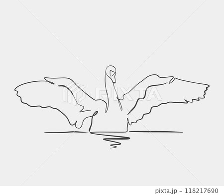 Minimalist line drawing of swan spreading wings 118217690