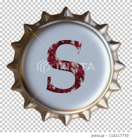 銀色金屬瓶蓋上寫有字母「S」。啤酒瓶蓋。 118217750