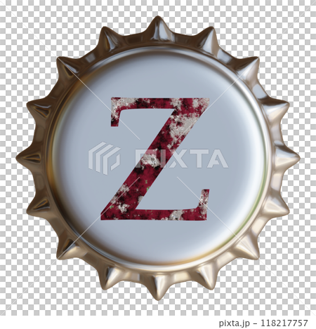銀色金屬瓶蓋上寫有字母 Z。啤酒瓶蓋。 銀色金屬瓶蓋上寫有字母 Z。啤酒瓶蓋。 118217757