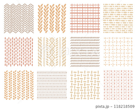 手描き風のステッチと編み目の模様のセット 118218509