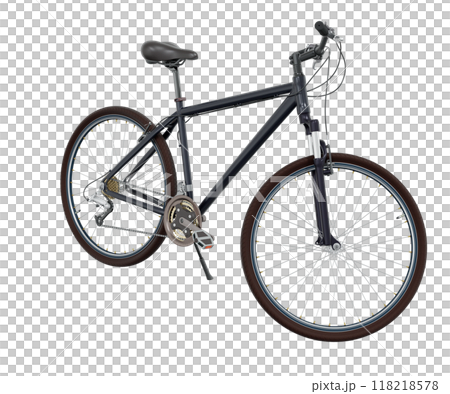 Black bicycle standing on kickstand, front side view isolated on white background, 3D illustration 118218578