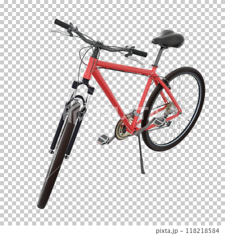Red bicycle standing on kickstand, front side view isolated on white background, 3D illustration 118218584