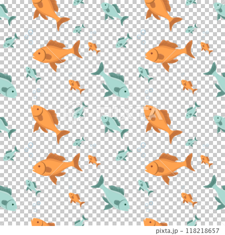 Marine endless pattern with fish and bubbles Marine endless pattern with fish and bubbles 118218657