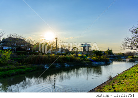 夕焼けのシチメンソウ観光地スポット周辺風景　(七面草)「東よか干潟ビジターセンターひがさす(佐賀市」 118218751