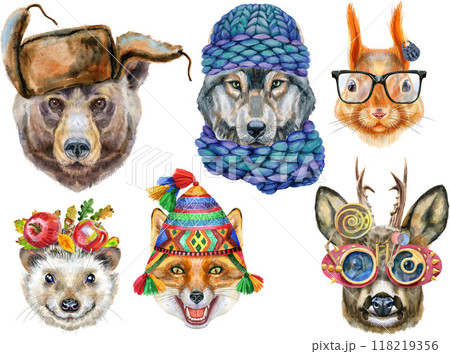 Portraits of wild animals of Eurasia. Bear,のイラスト素材