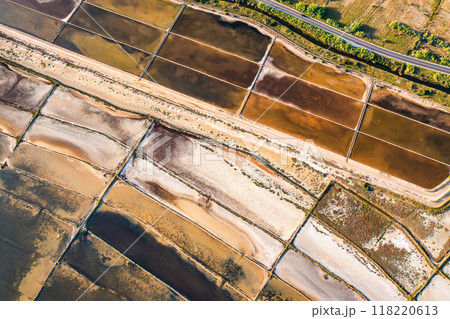 Aerial view of salt production in Pag island, Croatia Aerial view of salt production in Pag island, Croatia 118220613