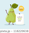 World pear day. Cute pear holding a poster 118220638