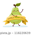 World pear day. Cute pear walking with a ribbon 118220639