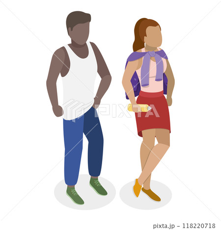 3D Isometric Flat Vector Set of Fashionable Couples, People in Trendy Clothes. Item 1 118220718