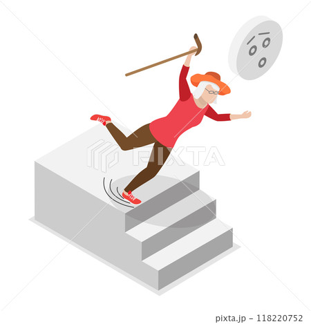 3D Isometric Flat Vector Illustration of Old People Stumble, Seniors Traumatic Accidents. Item 5 118220752