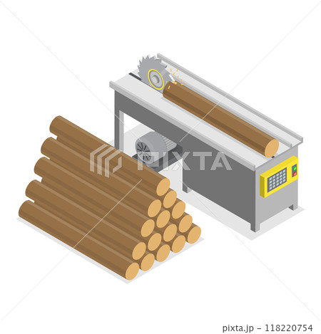 3D Isometric Flat Vector Illustration of Sawmill, Furniture Making Tools and Processes. Item 1 118220754
