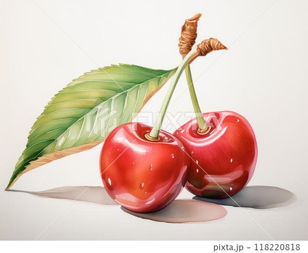 水彩画で描かれたさくらんぼ 水彩画で描かれたさくらんぼ 118220818