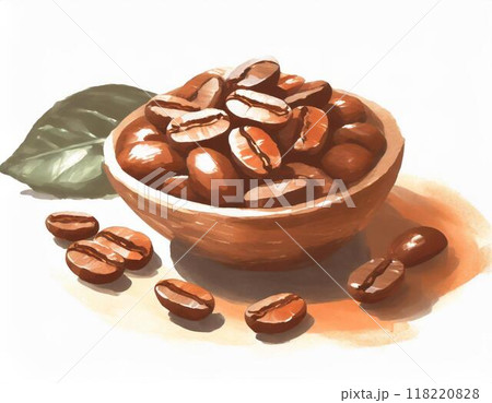 水彩画で描かれ珈琲豆 水彩画で描かれ珈琲豆 118220828