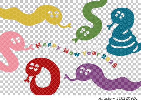 2025 New Year's card illustration: Colorful snakes with Japanese patterns 118220926