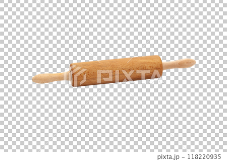 Kitchen wooden rolling pin for rolling out dough. A kitchen appliance for working with dough. No background. Preparation for baking. Horizontal 118220935