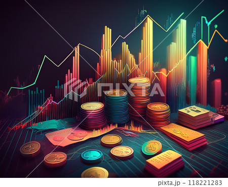 <イラスト>投資イメージ,チャート,通貨  118221283