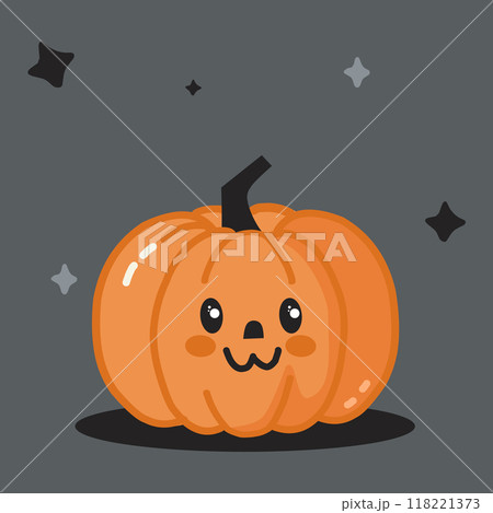 Autumn vector landscape in orange and yellow colors. Cozy illustration with wooden house, trees and autumn sky. 118221373