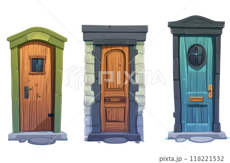 variety of home door elements including modern, traditional, rustic and modern designs, full length in studio isolated on white background. 118221532