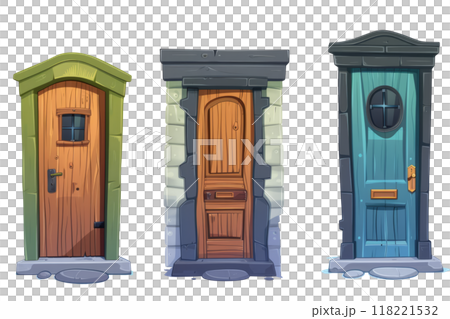 variety of home door elements including modern, traditional, rustic and modern designs, full length in studio isolated on white background. 118221532