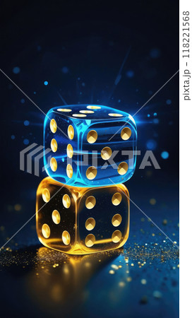 Casino craps dice close up dices floating in the air on a blurred blue background. Casino craps dice close up dices floating in the air on a blurred blue background. 118221568
