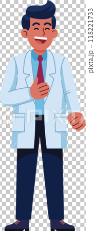 A man in a white lab coat is happy smiling, cheerful. Doctor and Medical. 118221733