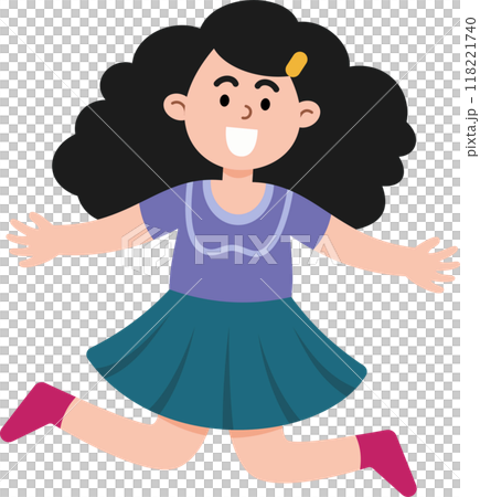 A girl with long hair is jumping in the air A girl with long hair is jumping in the air 118221740