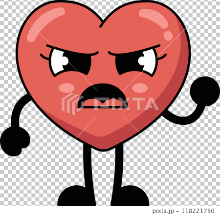 A heart shaped cartoon character is angry and upset expression. flat style illustration. 118221750