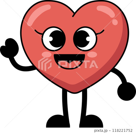 A heart shaped cartoon character is waving smiling, happy expression. flat style illustration. A heart shaped cartoon character is waving smiling, happy expression. flat style illustration. 118221752
