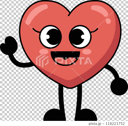 A heart shaped cartoon character is waving smiling, happy expression. flat style illustration. A heart shaped cartoon character is waving smiling, happy expression. flat style illustration. 118221752