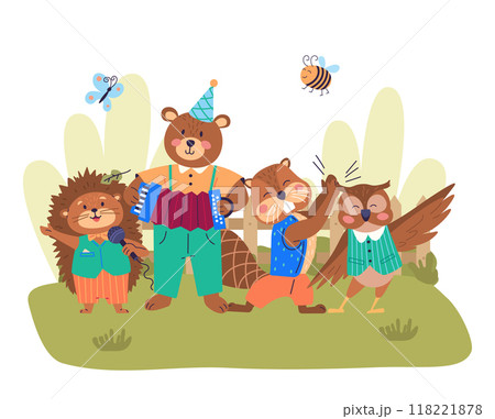 Animal band vector illustration. Join musical festivities as cheerful marching band animals parades with celebration Celebrate natures rhythms with wildlife concert 118221878