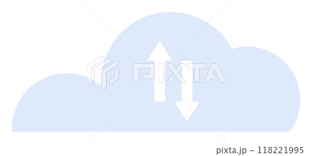 Blue cloud with upward and downward arrows depicting data exchange. Ideal for data transfer, cloud storage, networking, internet, technology. 118221995