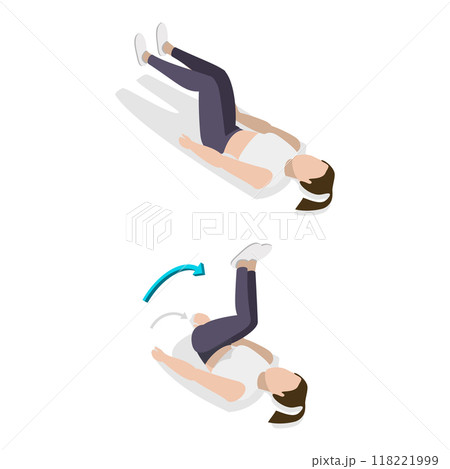 3D Isometric Flat Vector Illustration of ABS Workout For Women, Abdominal Training. Item 3 118221999