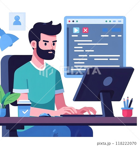 Programmer developer flat style illustration, white background, isolated, character  118222070