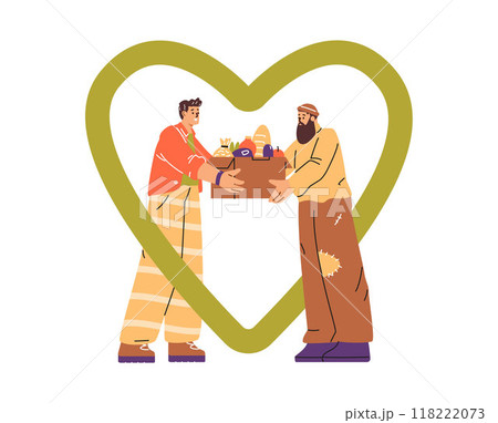 Food sharing vector illustration of community support. Food sharing vector illustration of community support. 118222073